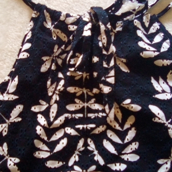 Crown & Ivy Navy and White Dragonfly Print Eyelet Halter Dress NWT - Picture 6 of 9